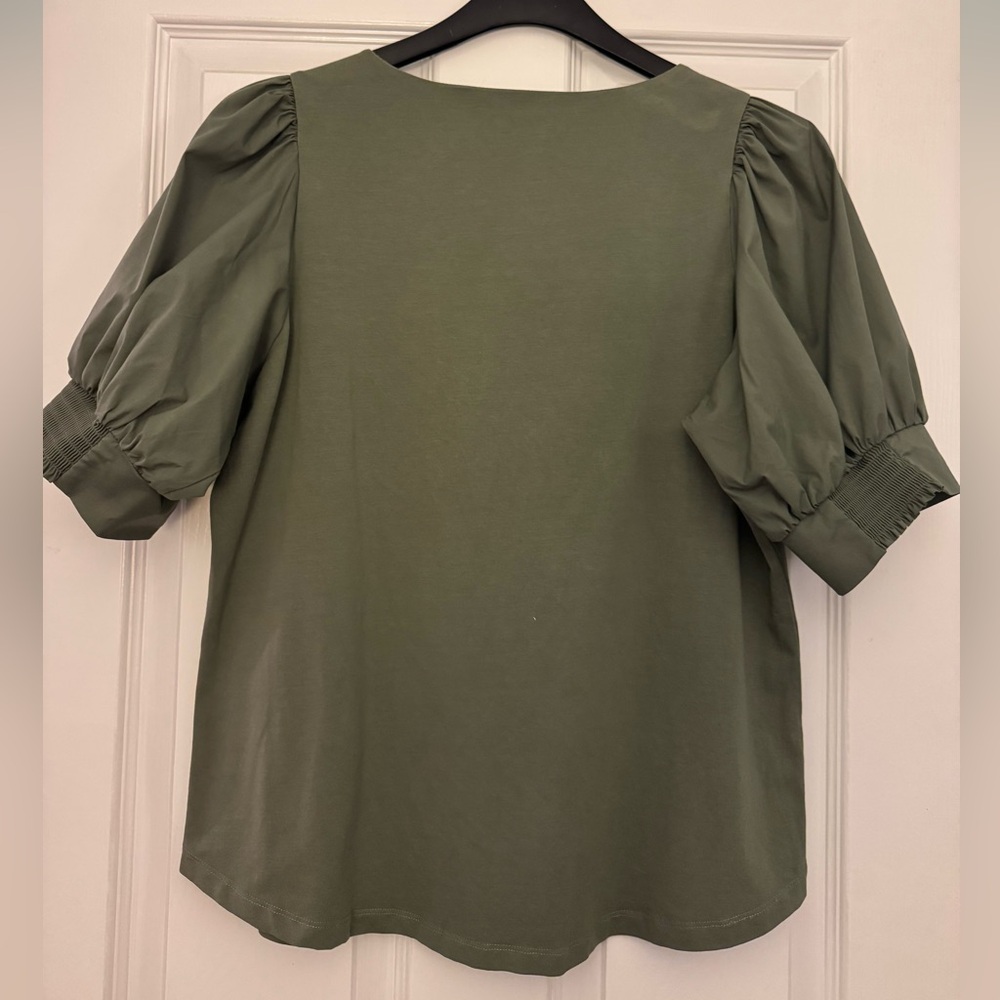 Chico’s Puff Sleeve Square Neck Sage Green Stretchy Blouse Top - Large - Picture 5 of 10